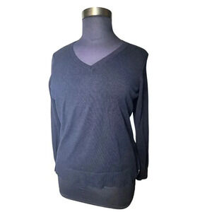 Adrianna Papell Sweater XL‎ Black Long Sleeve White Cotton Layer V Neck